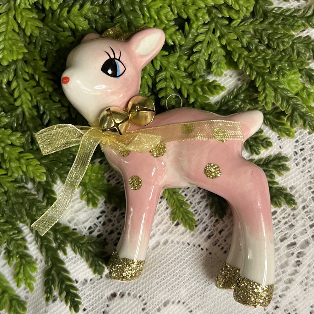 Target Wondershop Retro Pink Gold Reindeer Deer Fawn Christmas Ornament Ceramic
